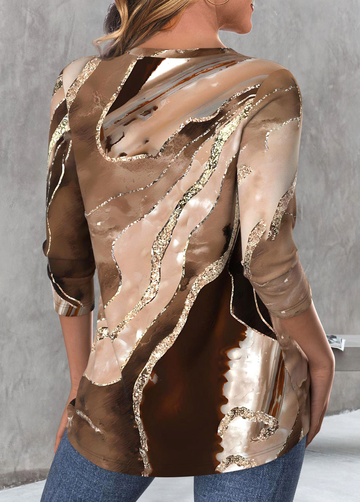 Plus Size Light Coffee Criss Cross T Shirt | picture 