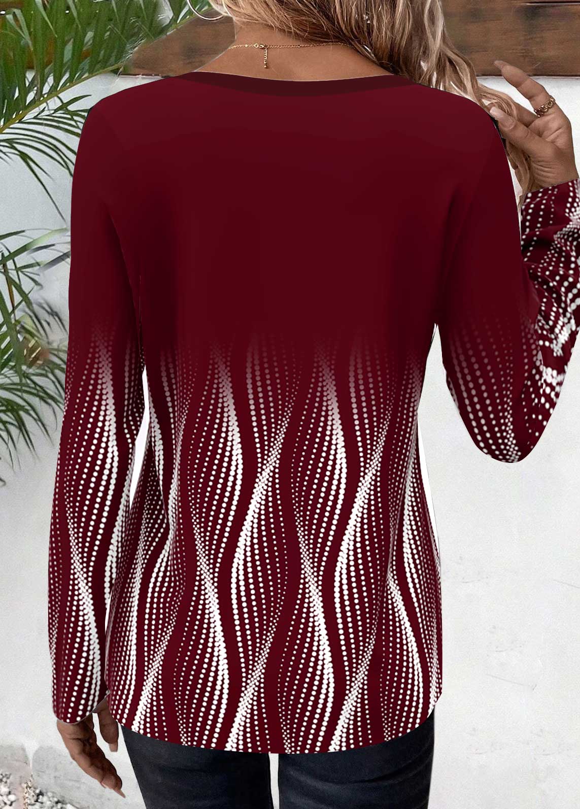 Plus Size Deep Red Button Ombre T Shirt