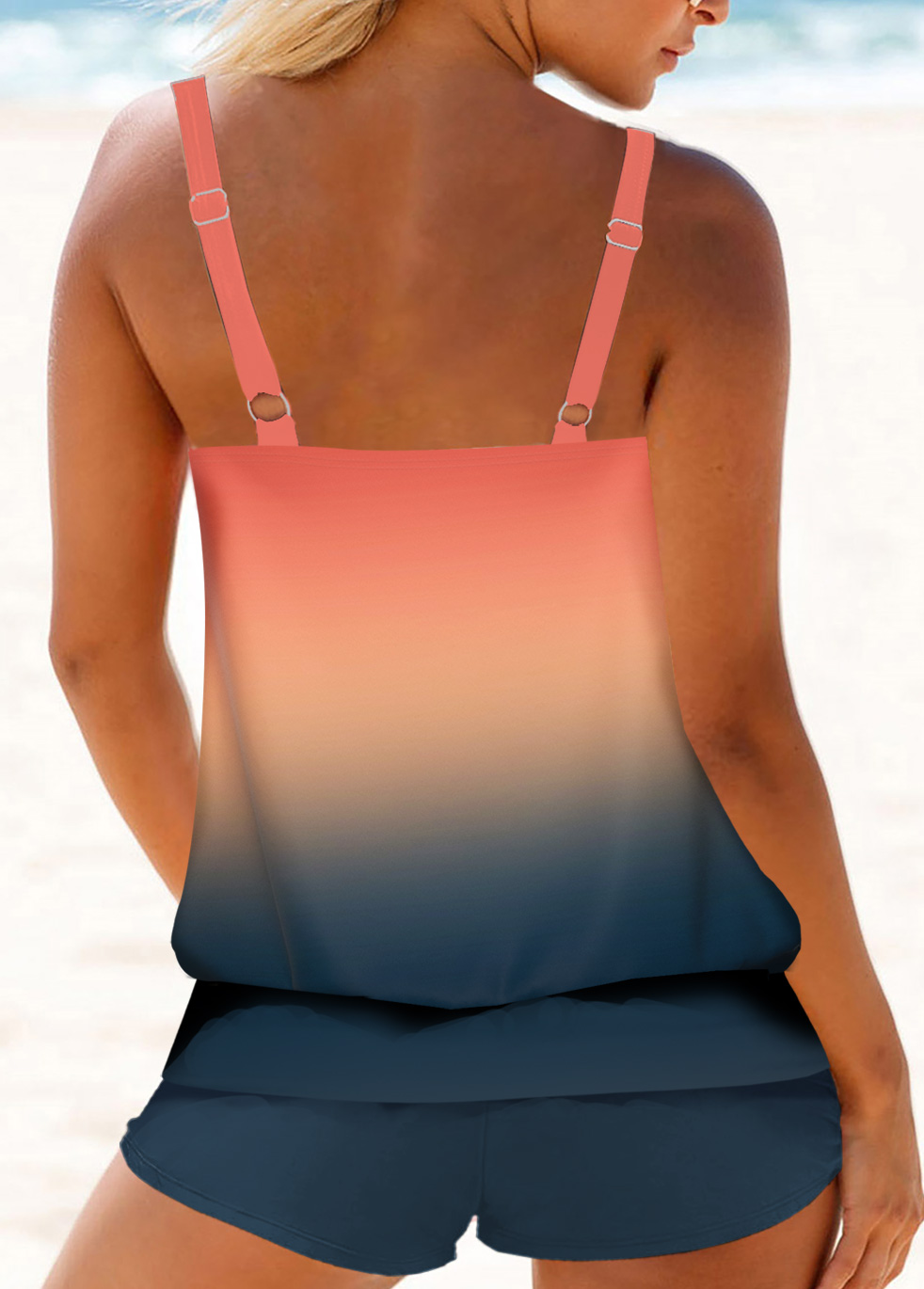 Mid Waisted Plus Size Lightweight Coral Ombre Tankini Set