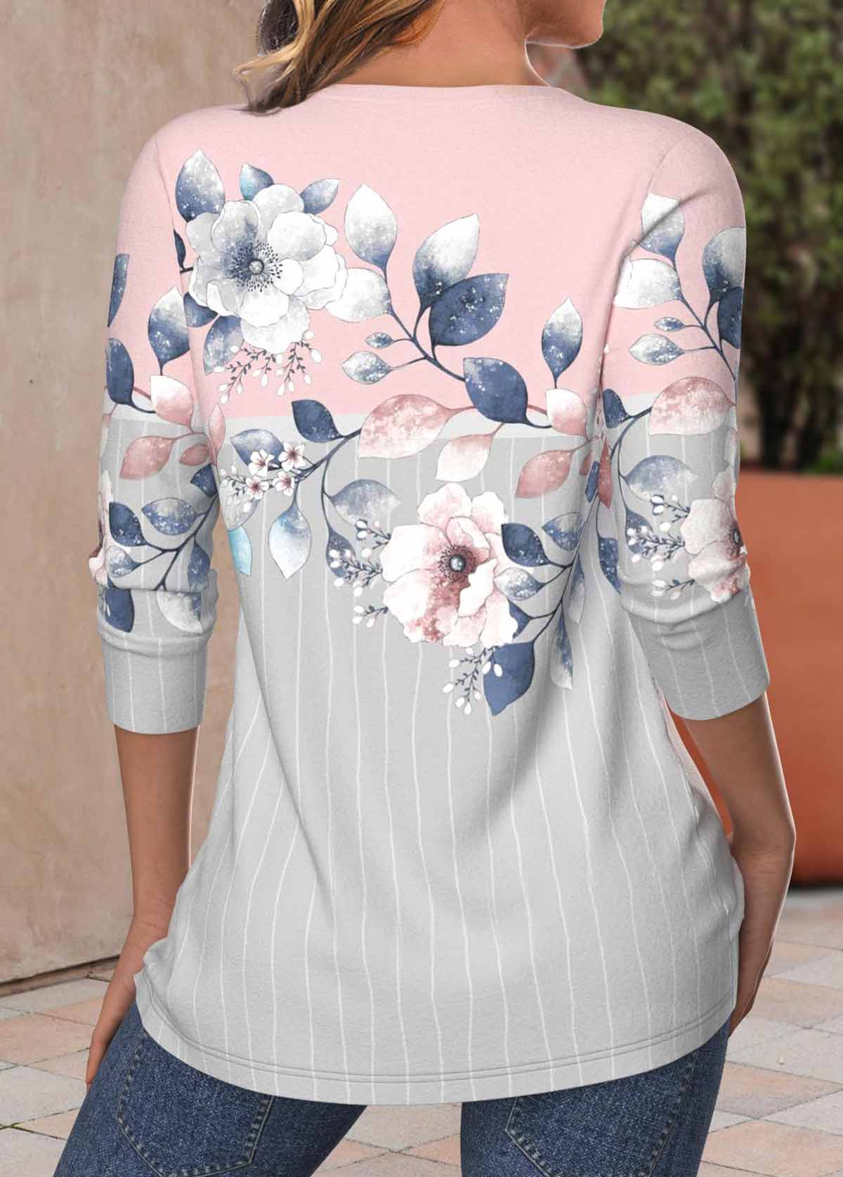 Light Pink Criss Cross Floral Print T Shirt