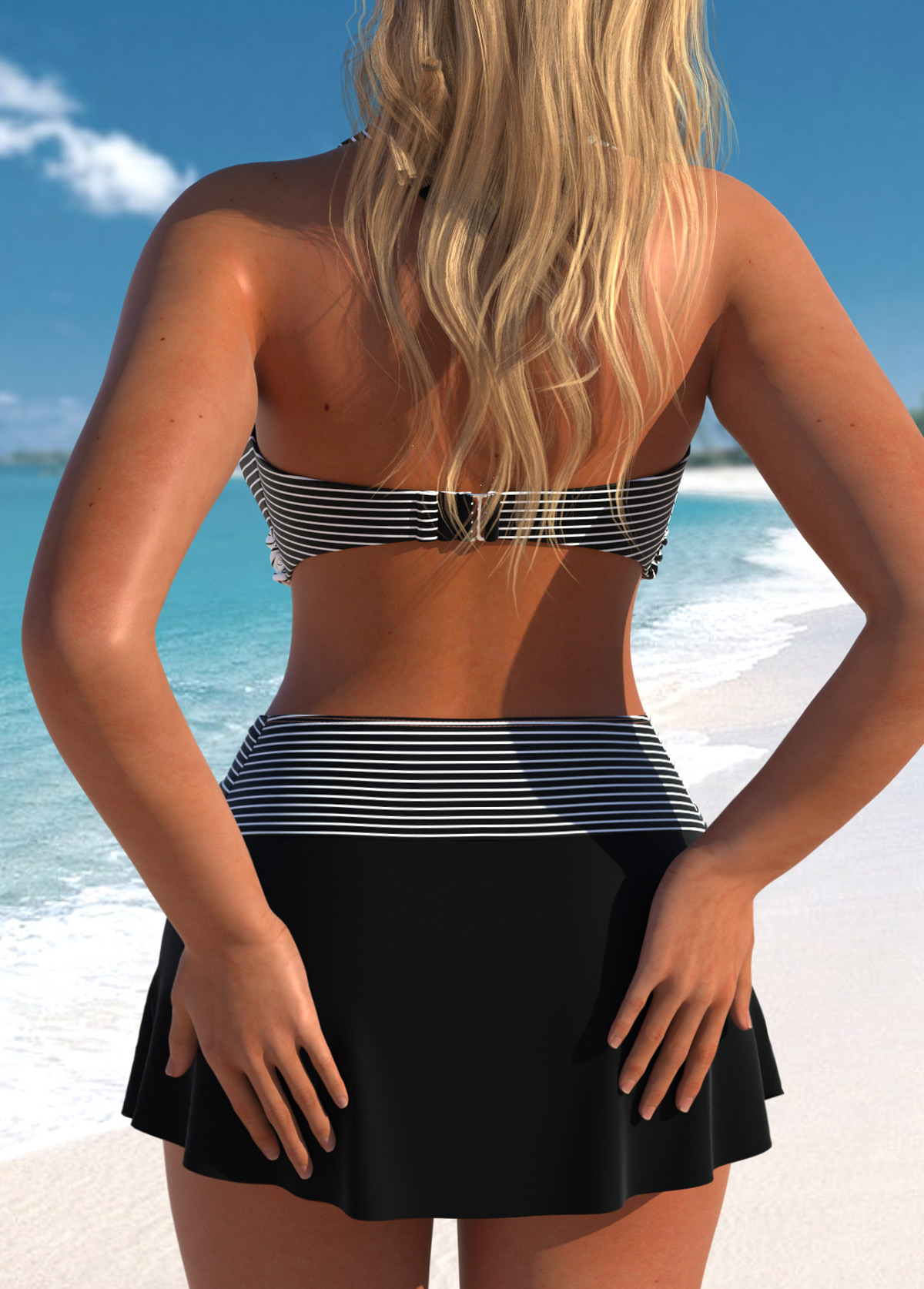 Surplice Striped Black Patchwork Bikini Set