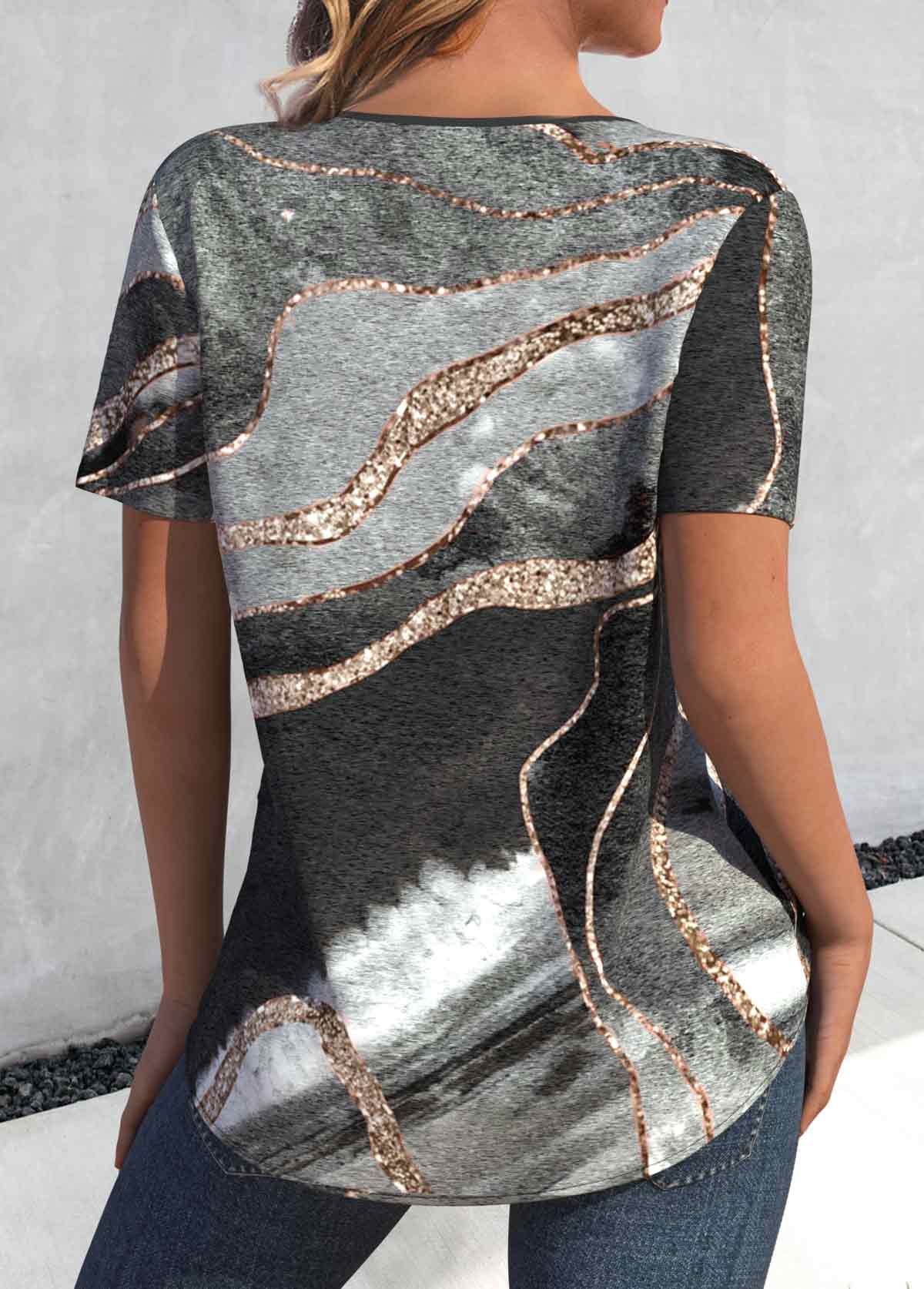 Dark Grey Marl Lace Up Marble Print T Shirt | picture 