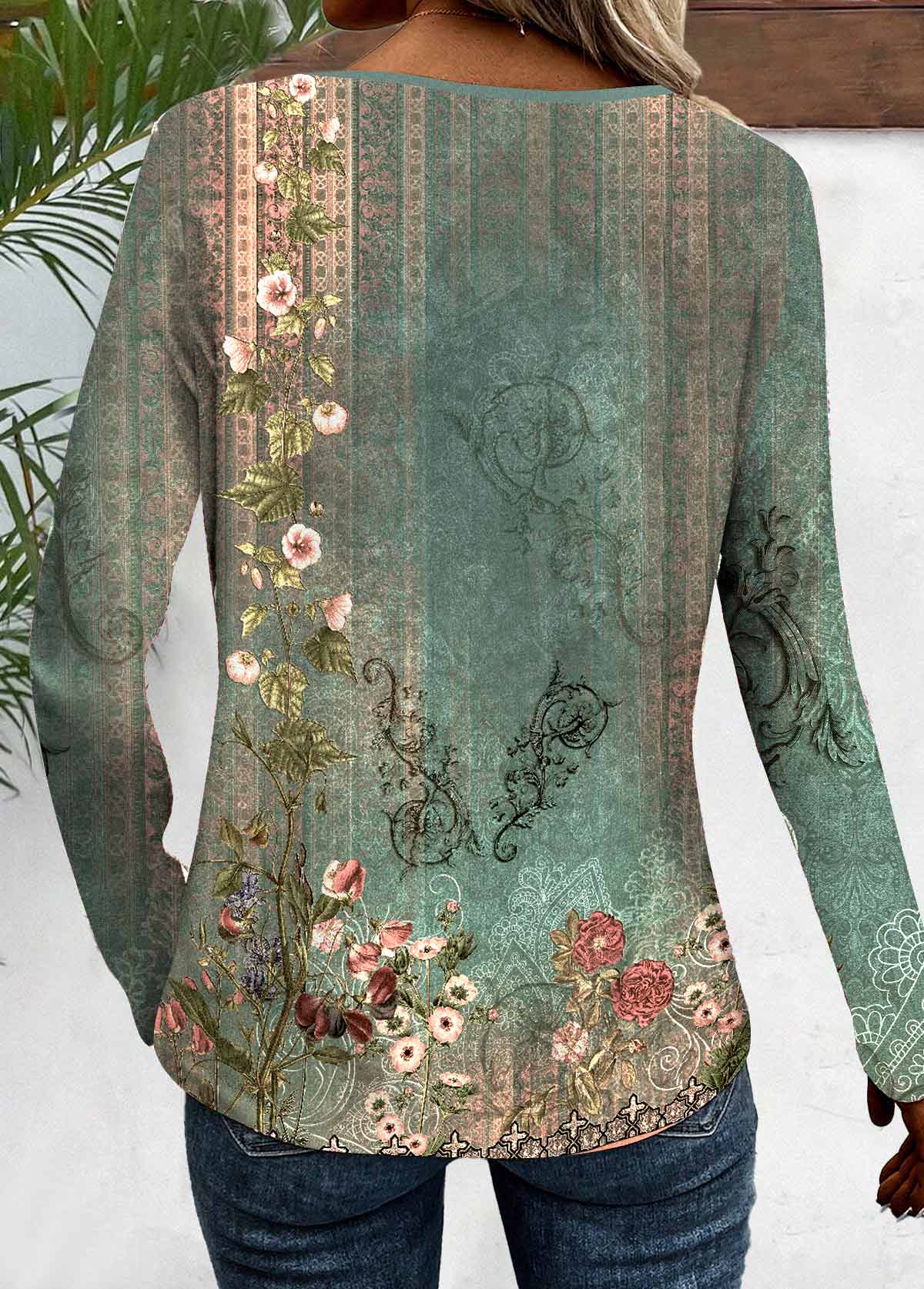 Multi Color Criss Cross Floral Print T Shirt