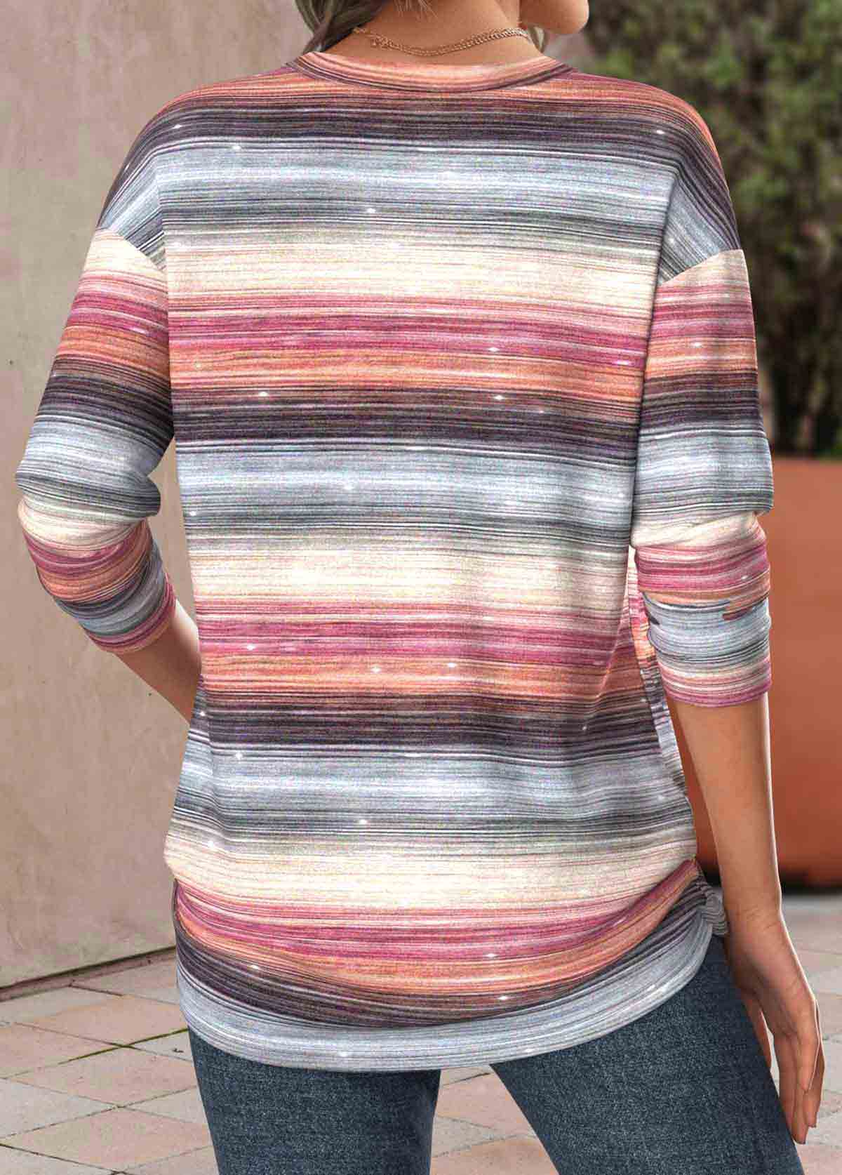 Plus Size Multi Color Striped Long Sleeve T Shirt | picture 