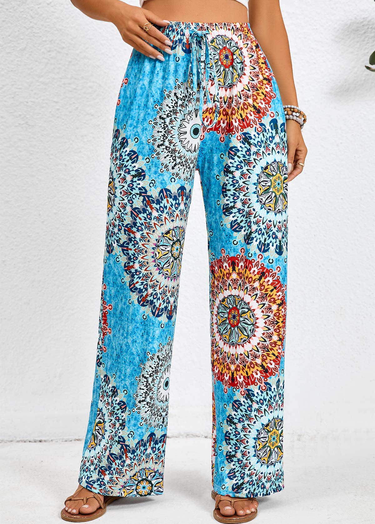 Neon Blue Pocket Tribal Print Elastic Waist Pants