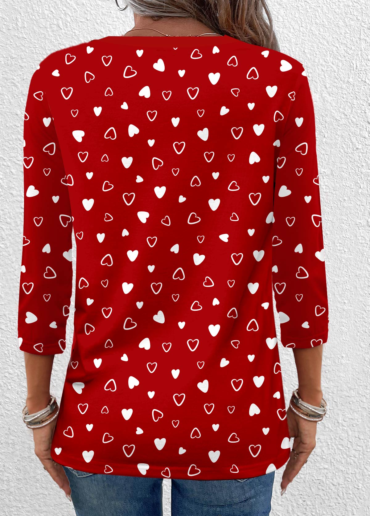 Valentine's Day Red Button Heart Print T Shirt