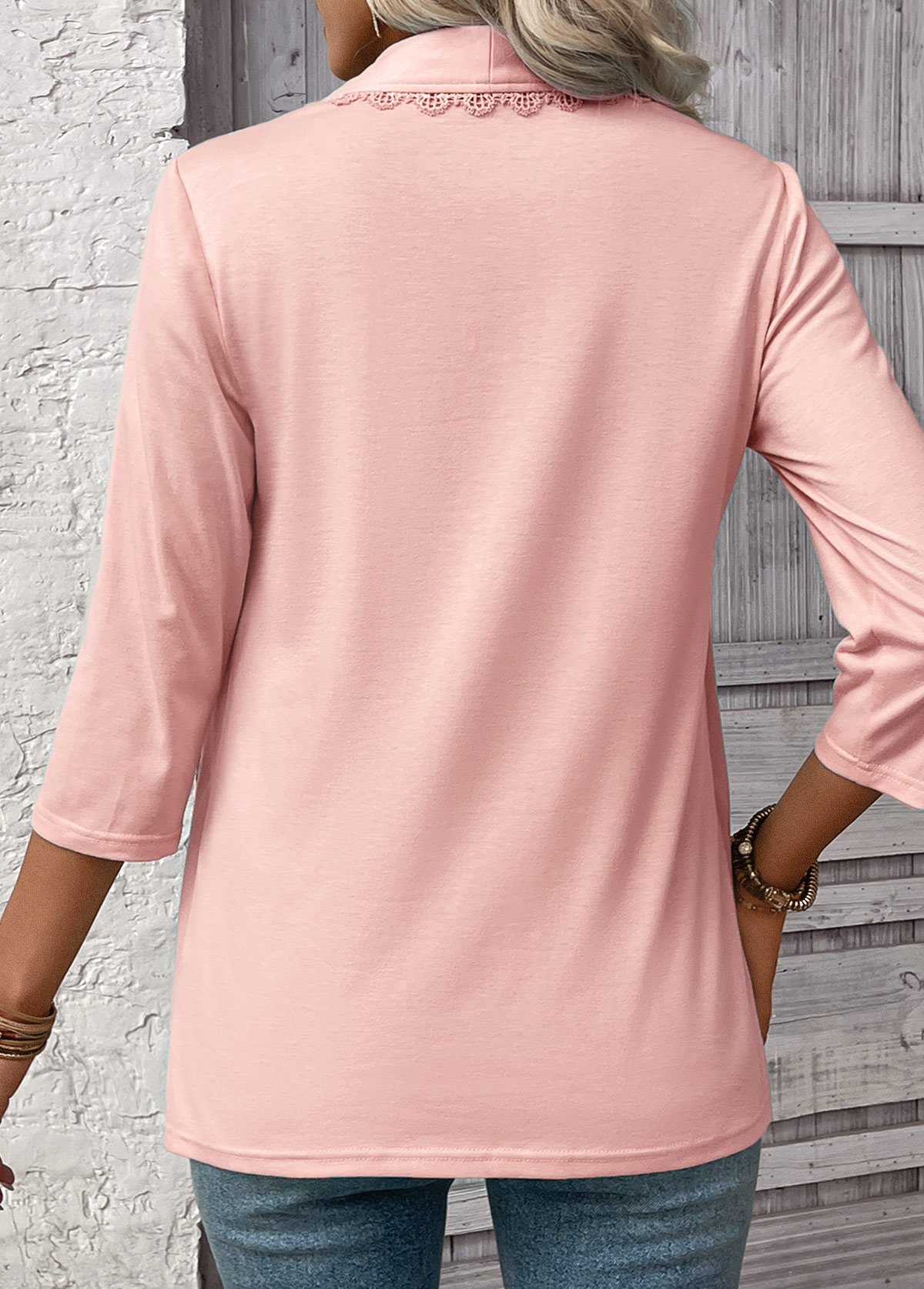Light Pink Fake 2in1 3/4 Sleeve T Shirt