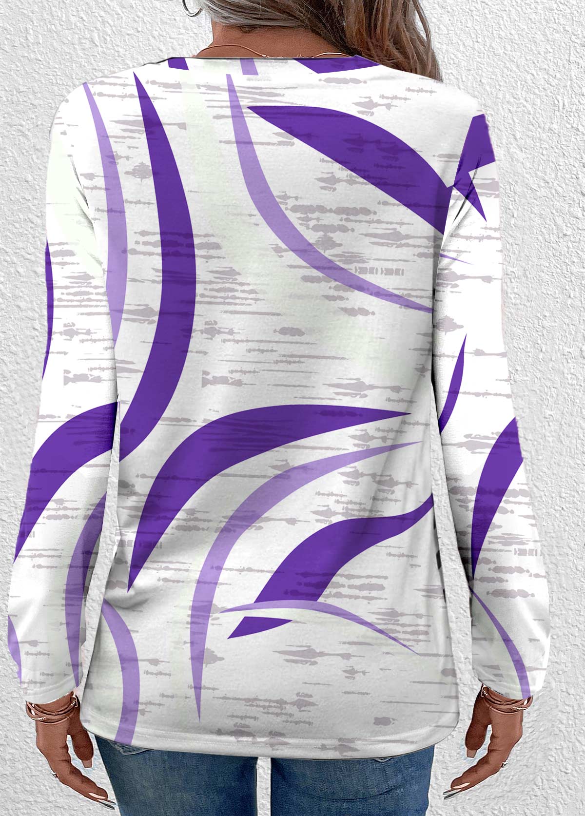 Purple Lightweight Geometric Print Long Sleeve T Shirt