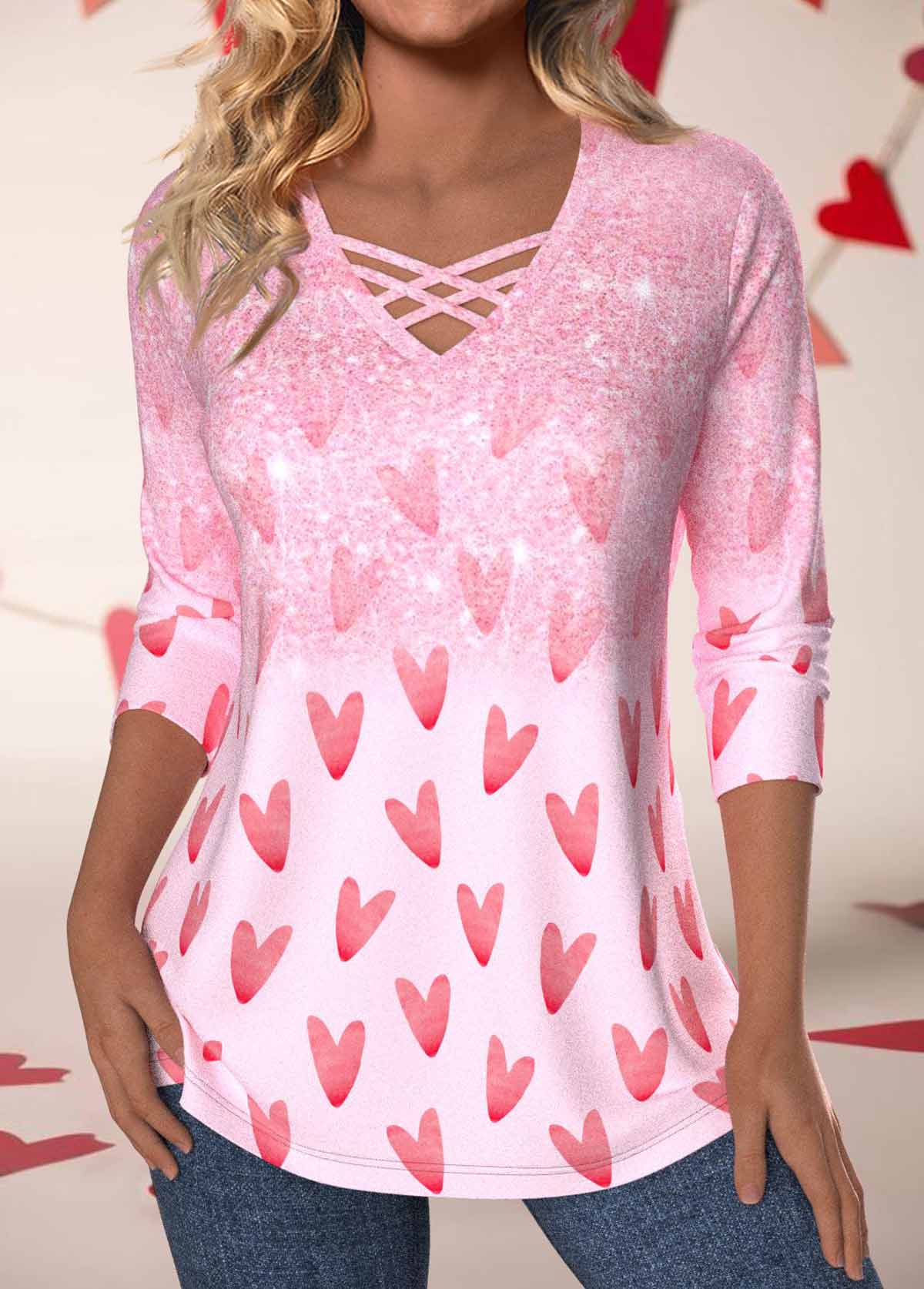 Valentine's Day Light Pink Criss Cross T Shirt