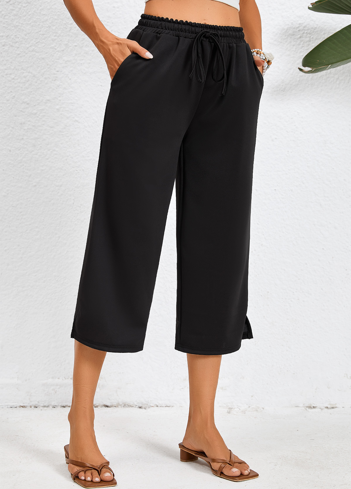Black Pocket Elastic Waist High Waisted Pants | picture 