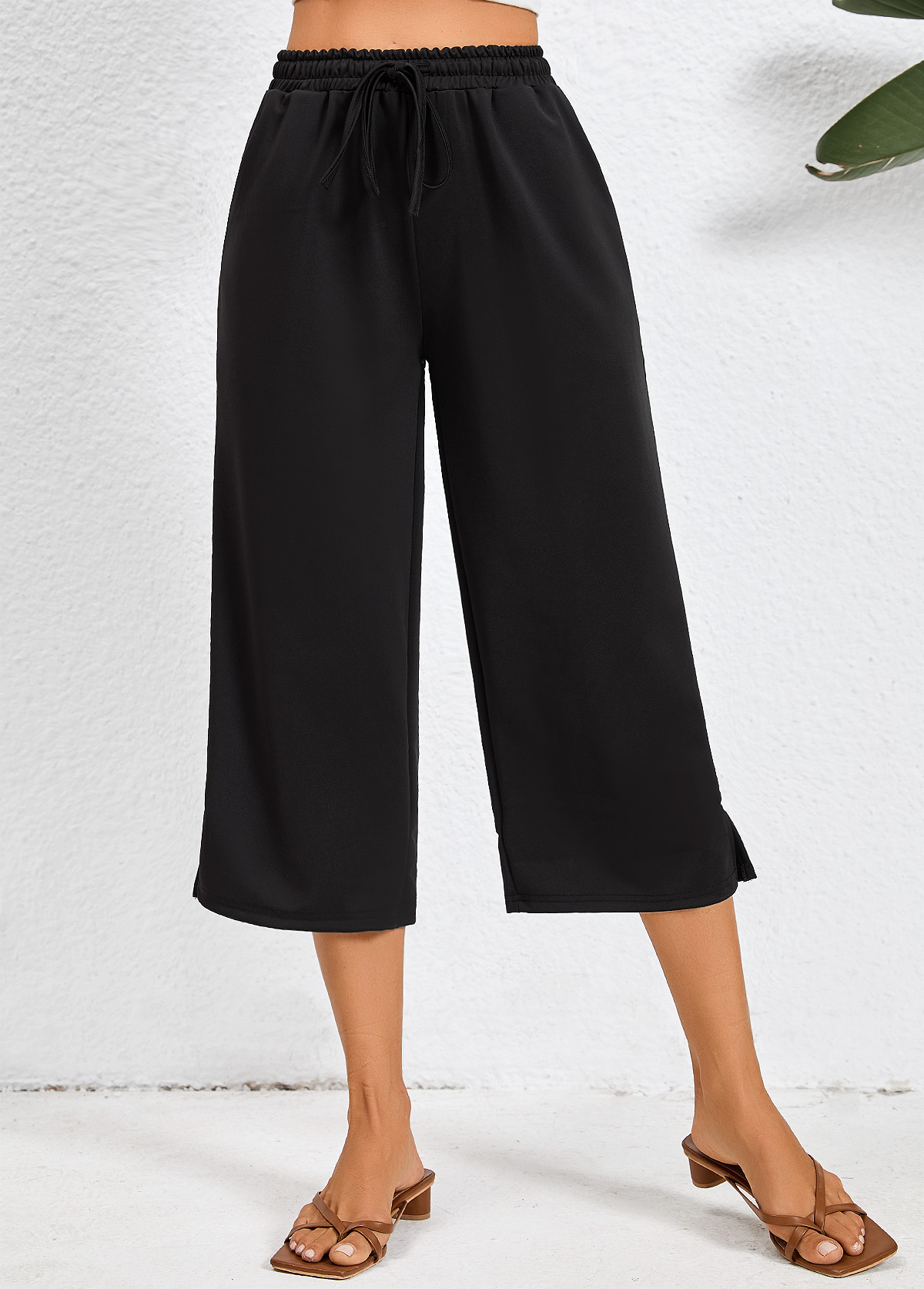 Black Pocket Elastic Waist High Waisted Pants | picture 