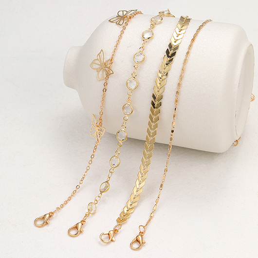 Multi-layered Geometric Gold Heart Alloy Anklets