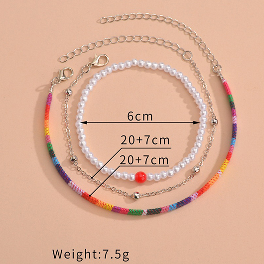 Silvery White Pearl Layered Anklet Set