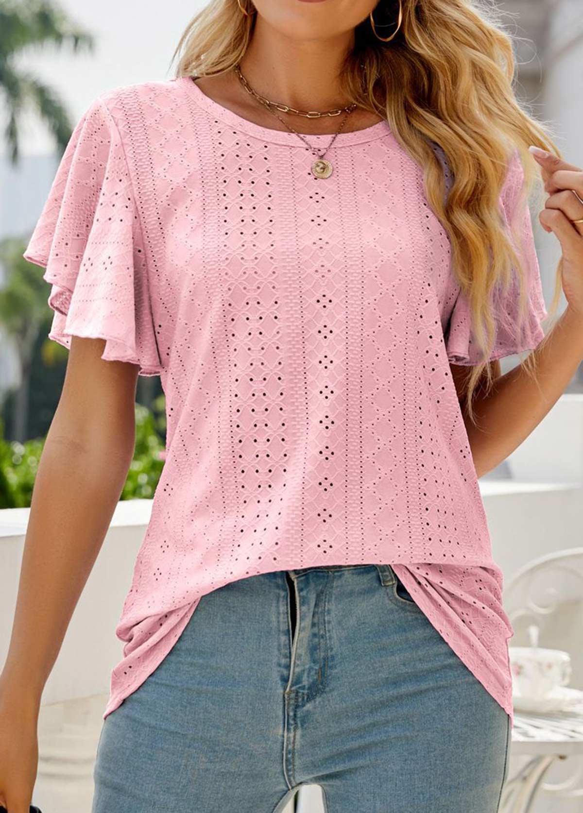Light Pink Lightweight Short Sleeve Round Neck T Shirt