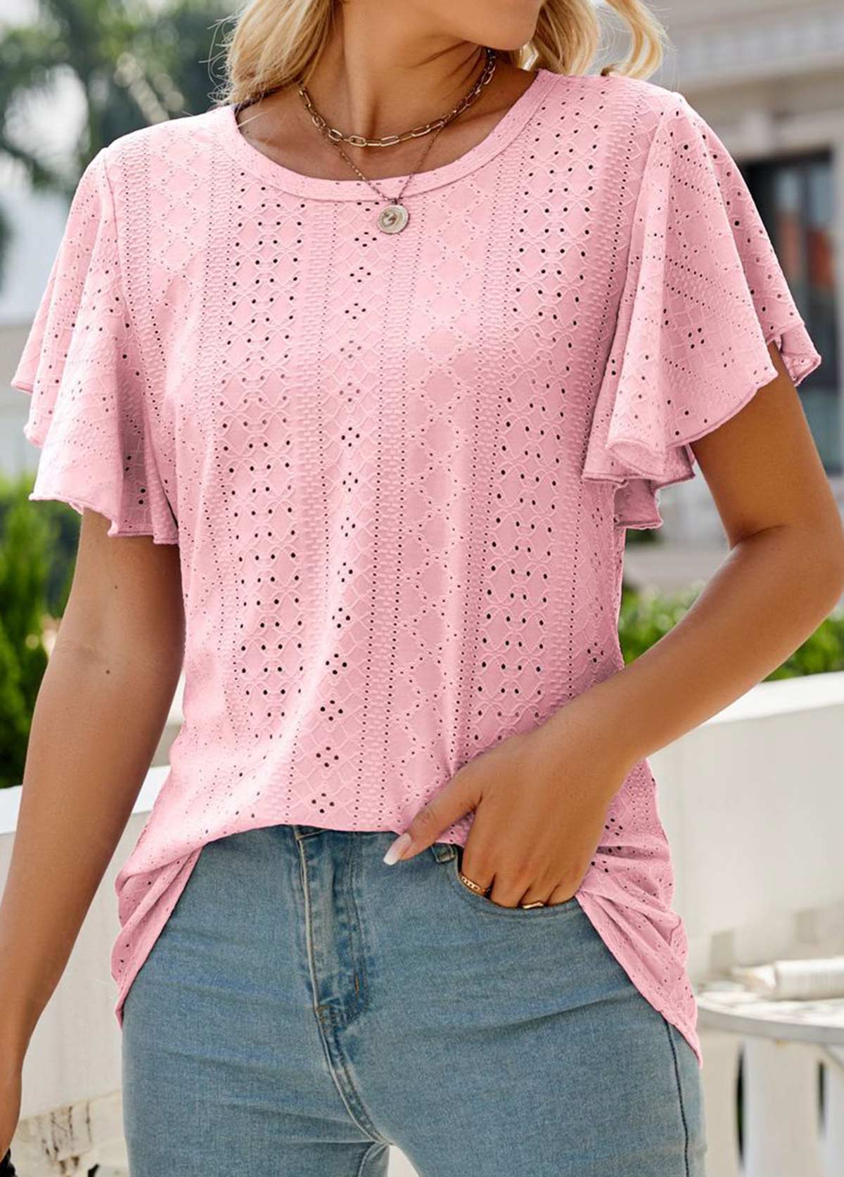 Light Pink Lightweight Short Sleeve Round Neck T Shirt