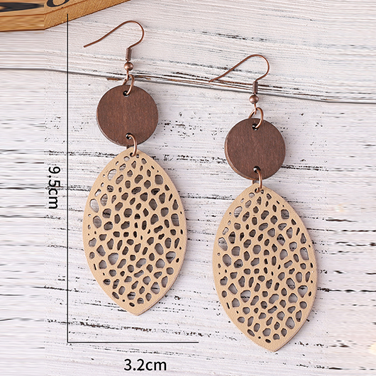 Dark Coffee Leaf Hollow Wood Earrings | picture 