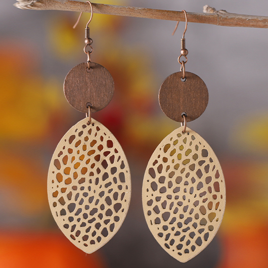 Dark Coffee Leaf Hollow Wood Earrings | picture 