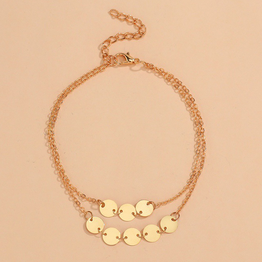 Gold Geometric Layered Round Alloy Anklet