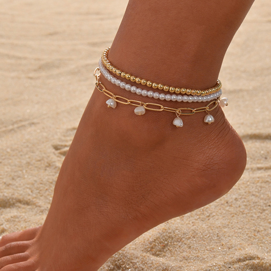 Pearl Patchwork Layered Gold Alloy Anklets