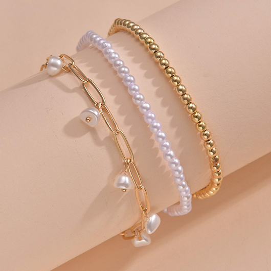 Pearl Patchwork Layered Gold Alloy Anklets