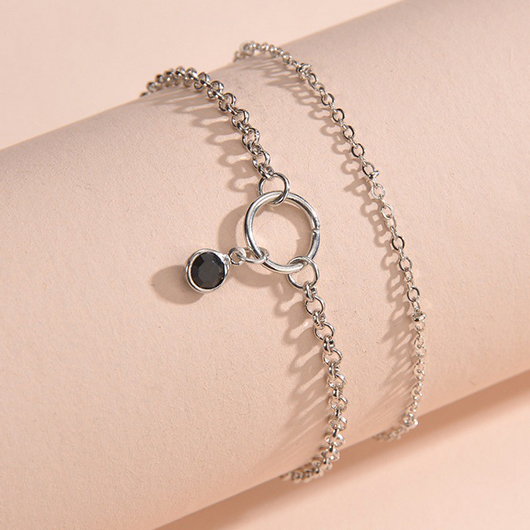 Patchwork Silvery White Round Alloy Anklets