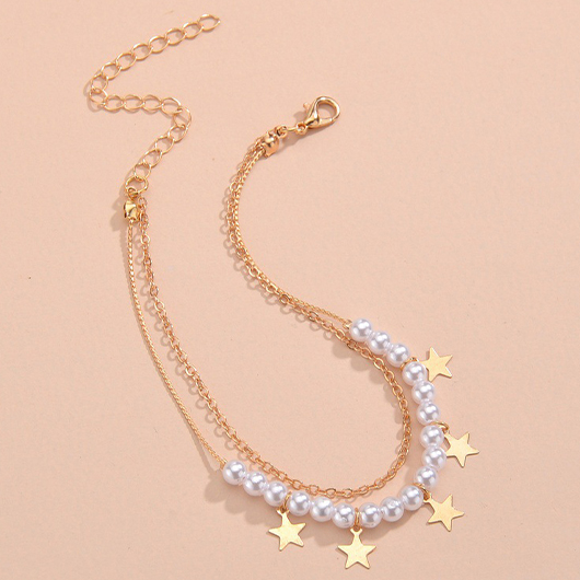 Gold Layered Star Pearl Alloy Anklet