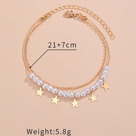Gold Layered Star Pearl Alloy Anklet