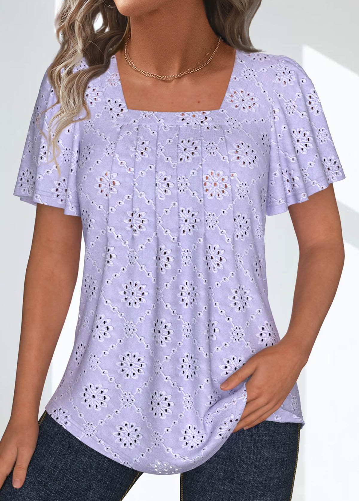 Light Purple Textured Fabric Short Sleeve T Shirt