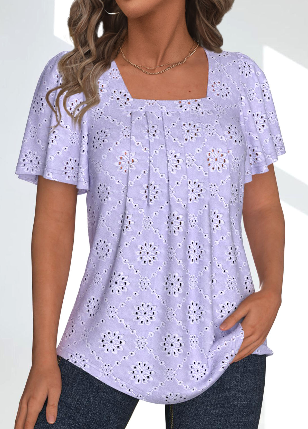 Light Purple Textured Fabric Short Sleeve T Shirt
