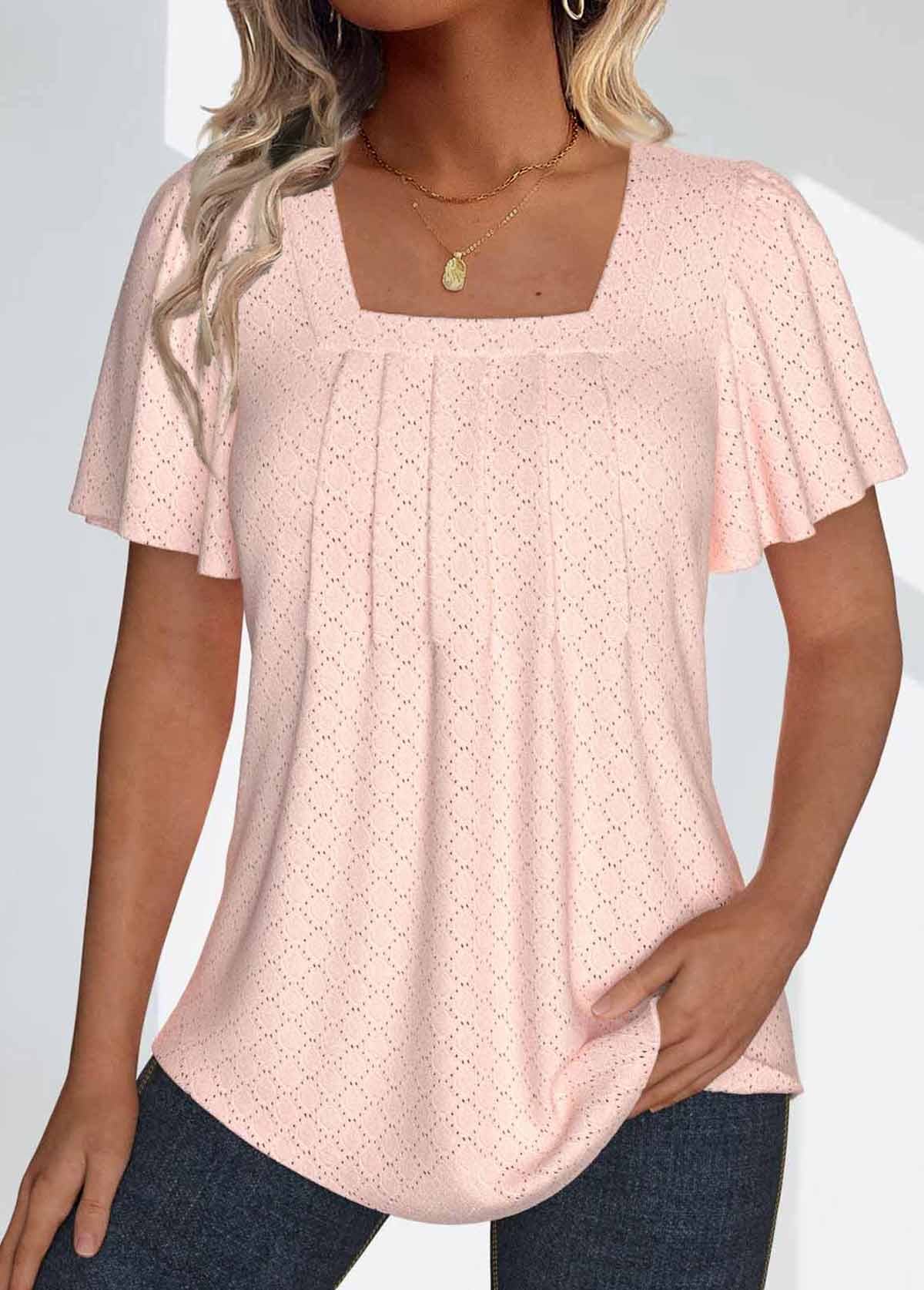 Dusty Pink Textured Fabric Short Sleeve T Shirt
