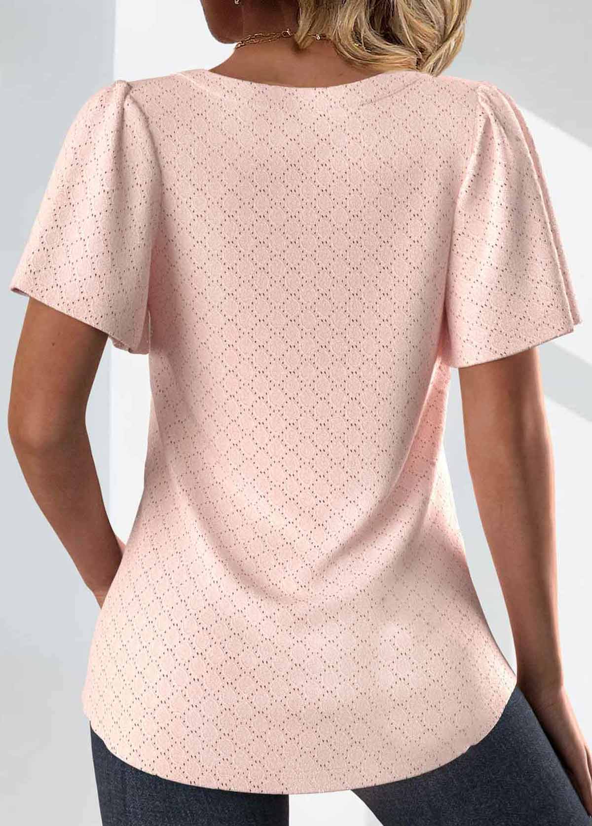 Dusty Pink Textured Fabric Short Sleeve T Shirt