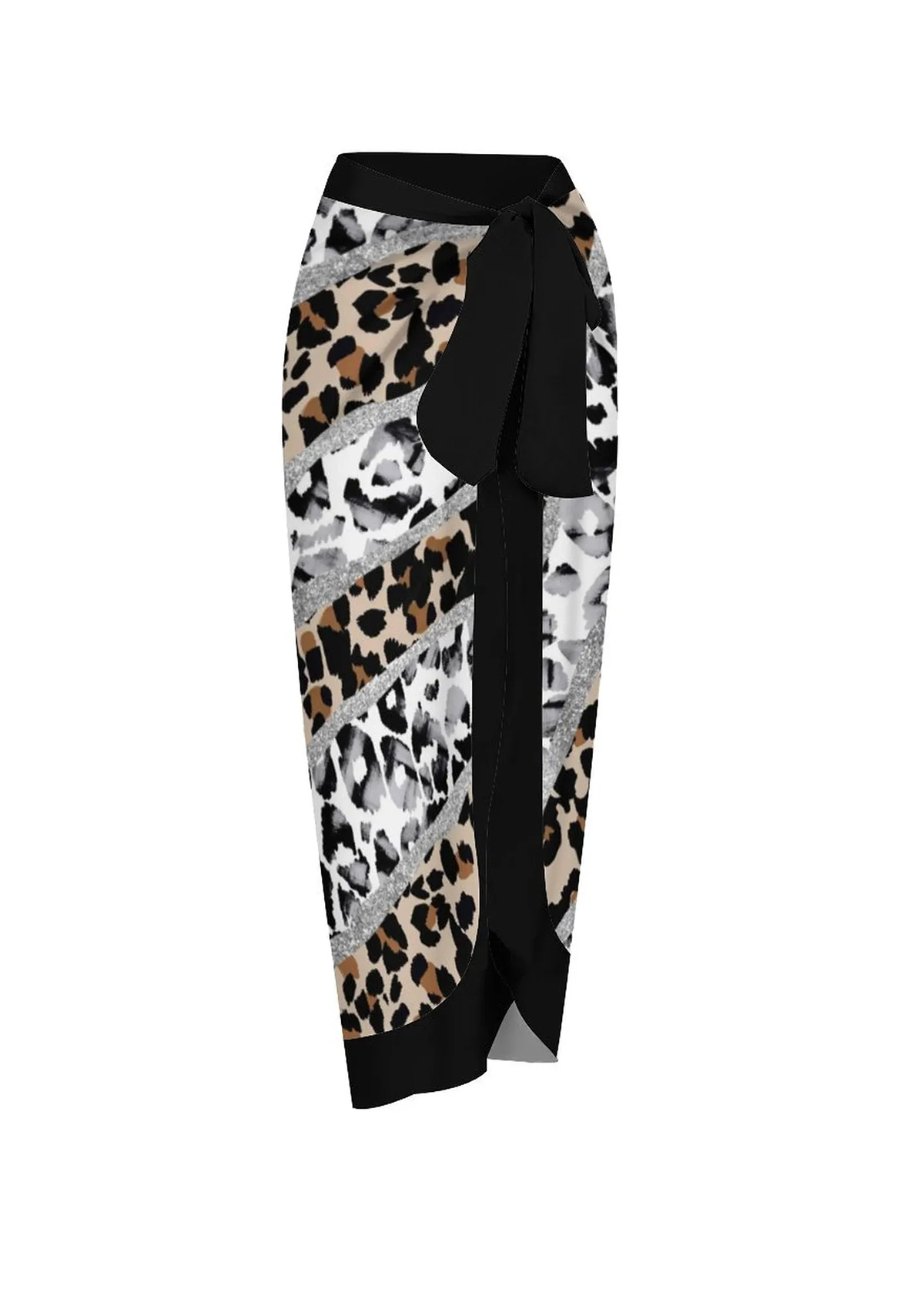 Leopard Bnowknot Black One Piece Swimwear and Skirt