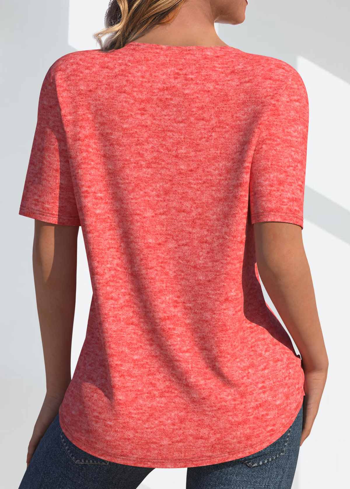 Coral Tuck Stitch Short Sleeve Round Neck T Shirt