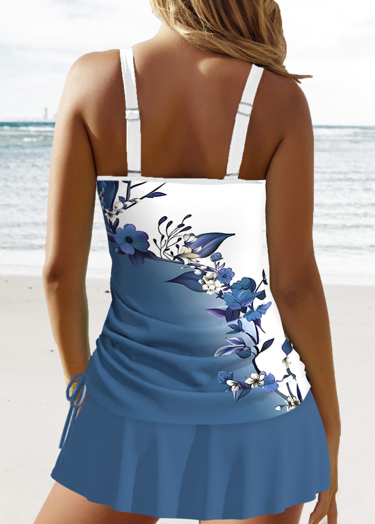 Circular Ring Floral Print Dusty Blue Tankini Set | picture 