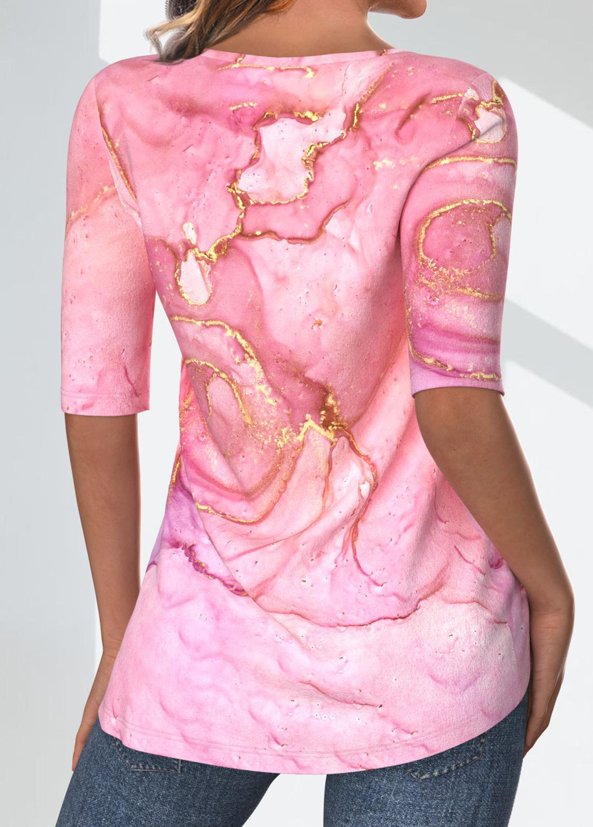 Pink Split Marble Print Half Sleeve T Shirt | picture 
