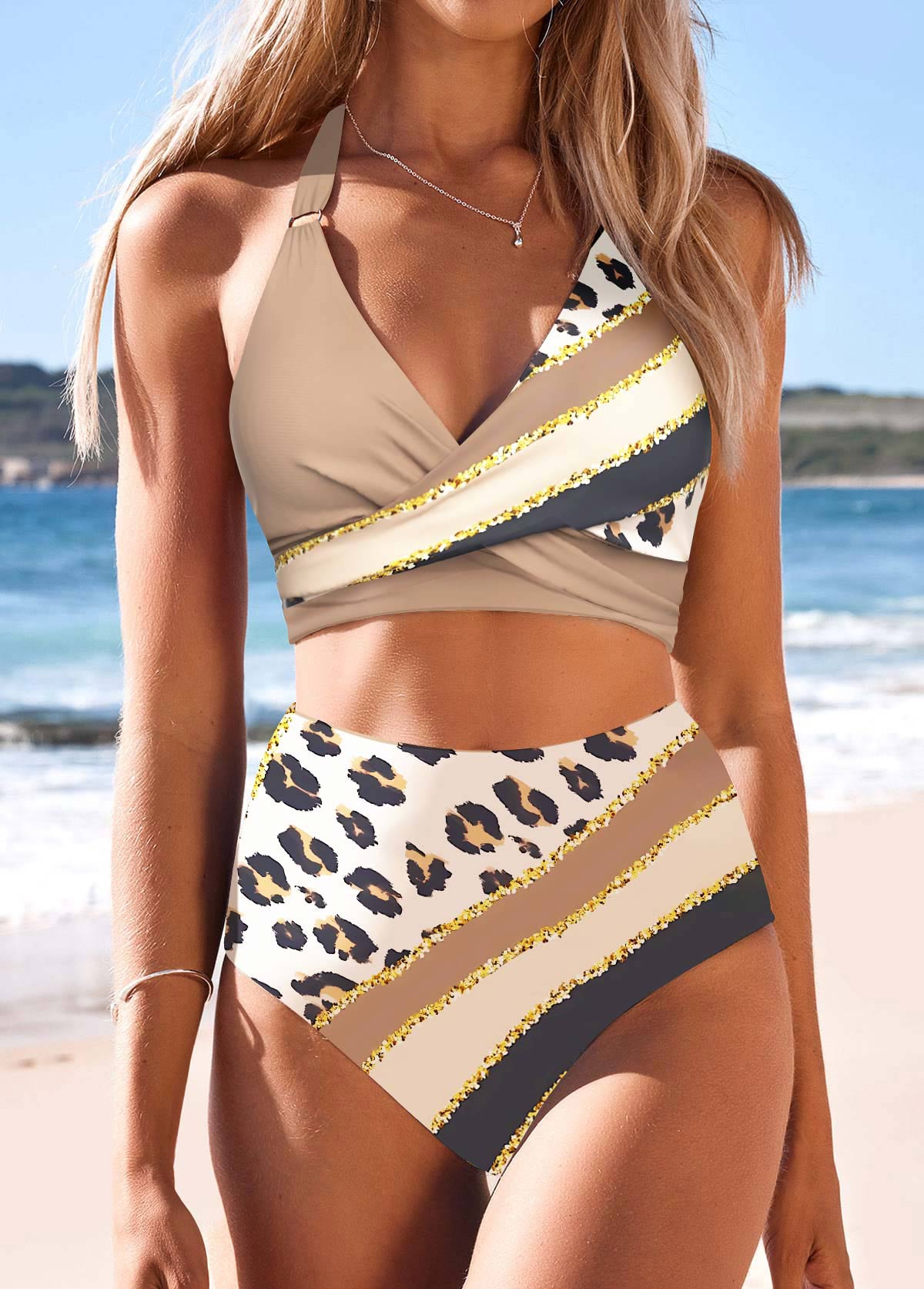 Surplice Leopard Light Camel Bikini Set