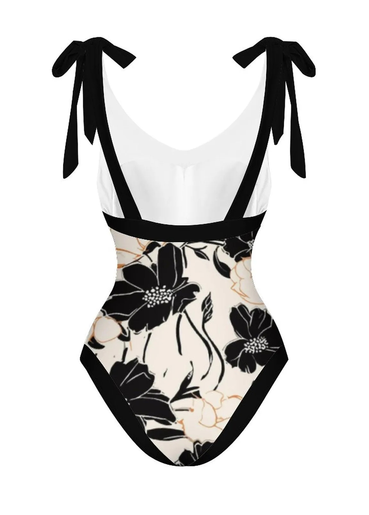 Floral Print Black One Piece Swimwear