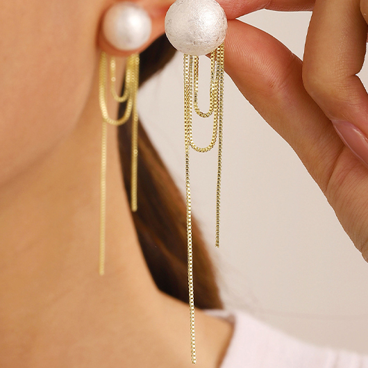 Gold Tassel Alloy Pearl Geometric Earrings