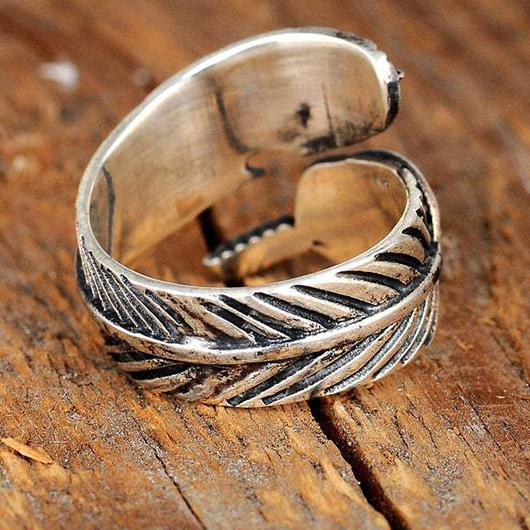 Geometric Silvery White Alloy Feather Ring