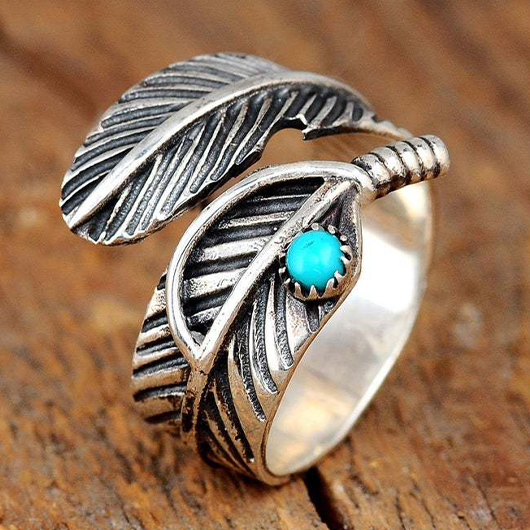Geometric Silvery White Alloy Feather Ring