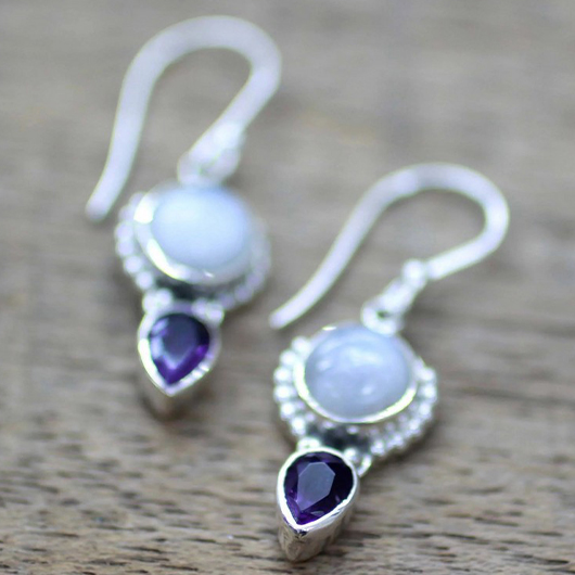Amethyst Purple Water Drop Alloy Earrings