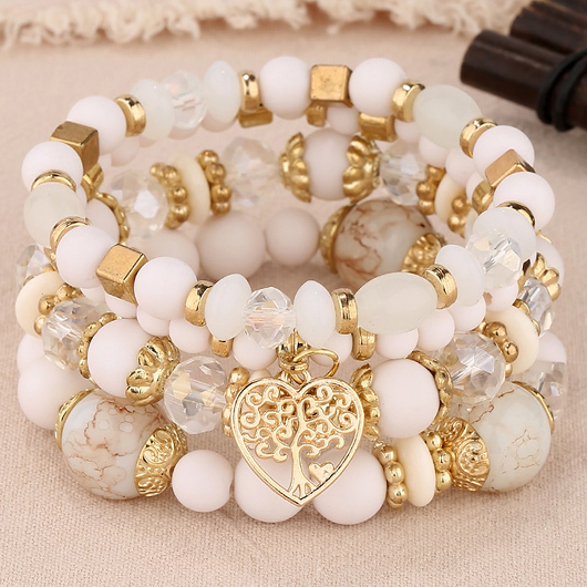 Beige Hollow Heart Alloy Bracelet Set | picture 