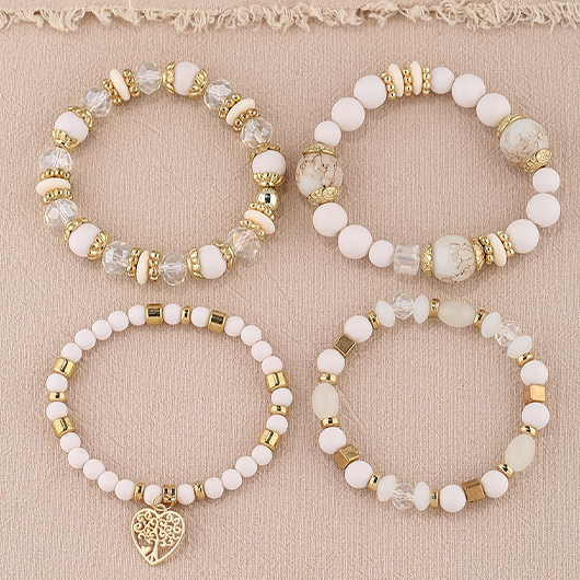Beige Hollow Heart Alloy Bracelet Set | picture 