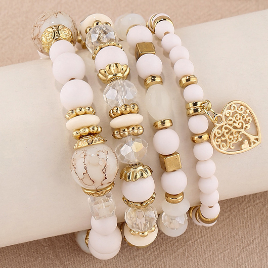 Beige Hollow Heart Alloy Bracelet Set | picture 