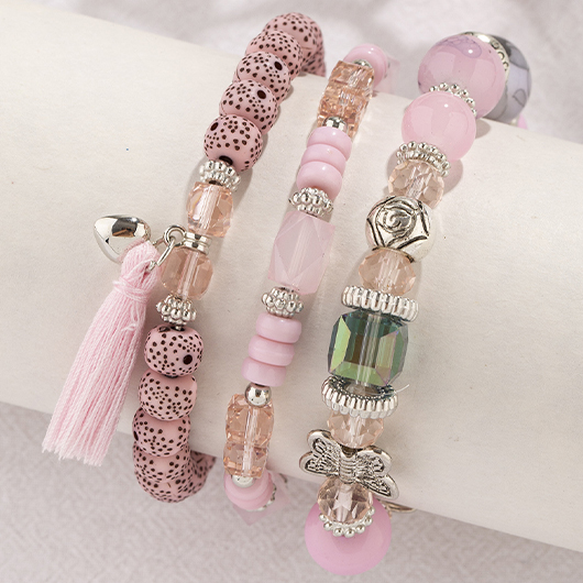 Pink Butterfly Glass Beaded Bracelet Set | picture 