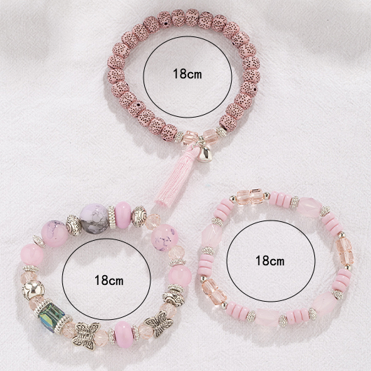 Pink Butterfly Glass Beaded Bracelet Set | picture 