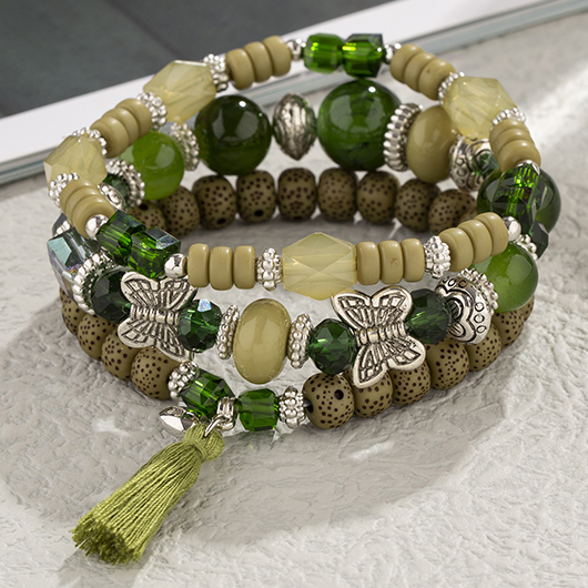 Patchwork Olive Green Butterfly Alloy Bracelets