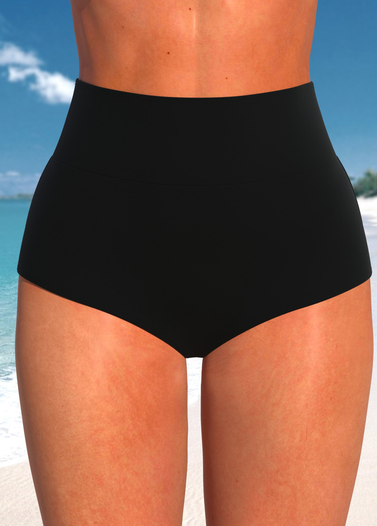 Wide Waistband High Waisted Black Bikini Bottom | picture 