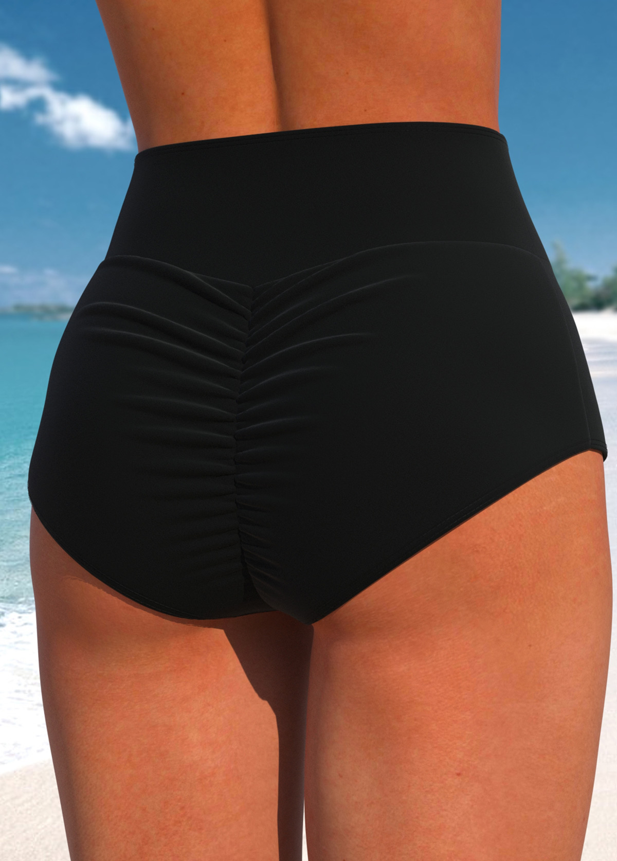Wide Waistband High Waisted Black Bikini Bottom | picture 