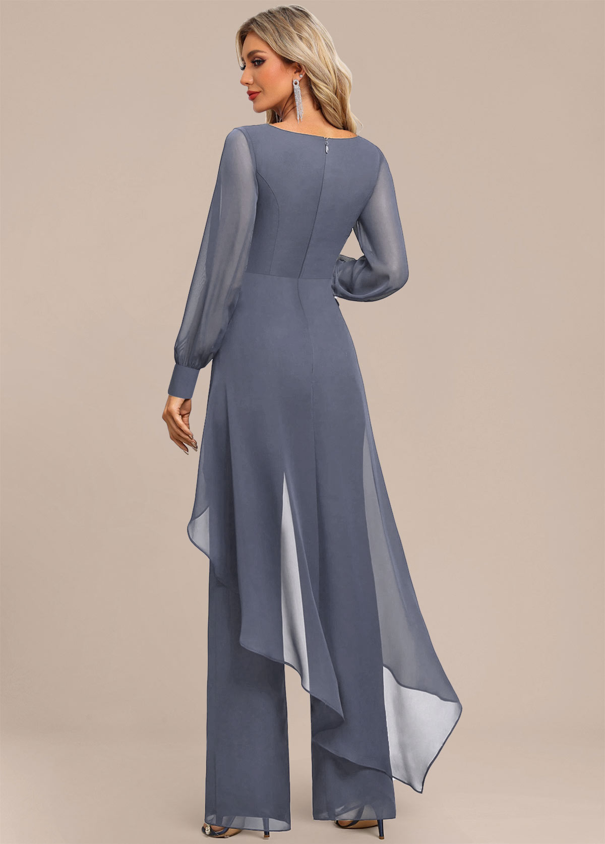 Dusty Blue Patchwork Long Scoop Neck Jumpsuit | picture 